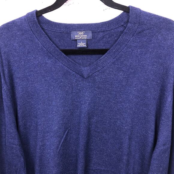 Brooks Brothers 346 Supima Cotton Preppy V-Neck Long Sleeve Blue Sweater L - Picture 2 of 12